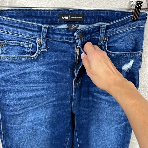 True Religion Halle Mid Rise Super Skinny Jeans Medium Dark Wash Distressed 29 - Picture 2 of 12